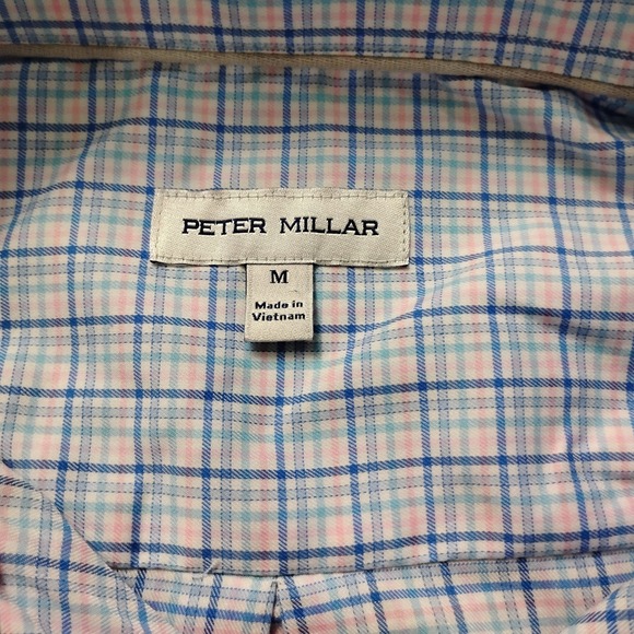 NWT Peter Millar Shirt Mens M Multi Plaid Performance Golf "K" Logo On Cuff - Picture 4 of 12
